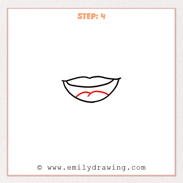 how to draw an anime mouth - Step 4: A simple heart-like tongue shape appears inside the anime mouth.